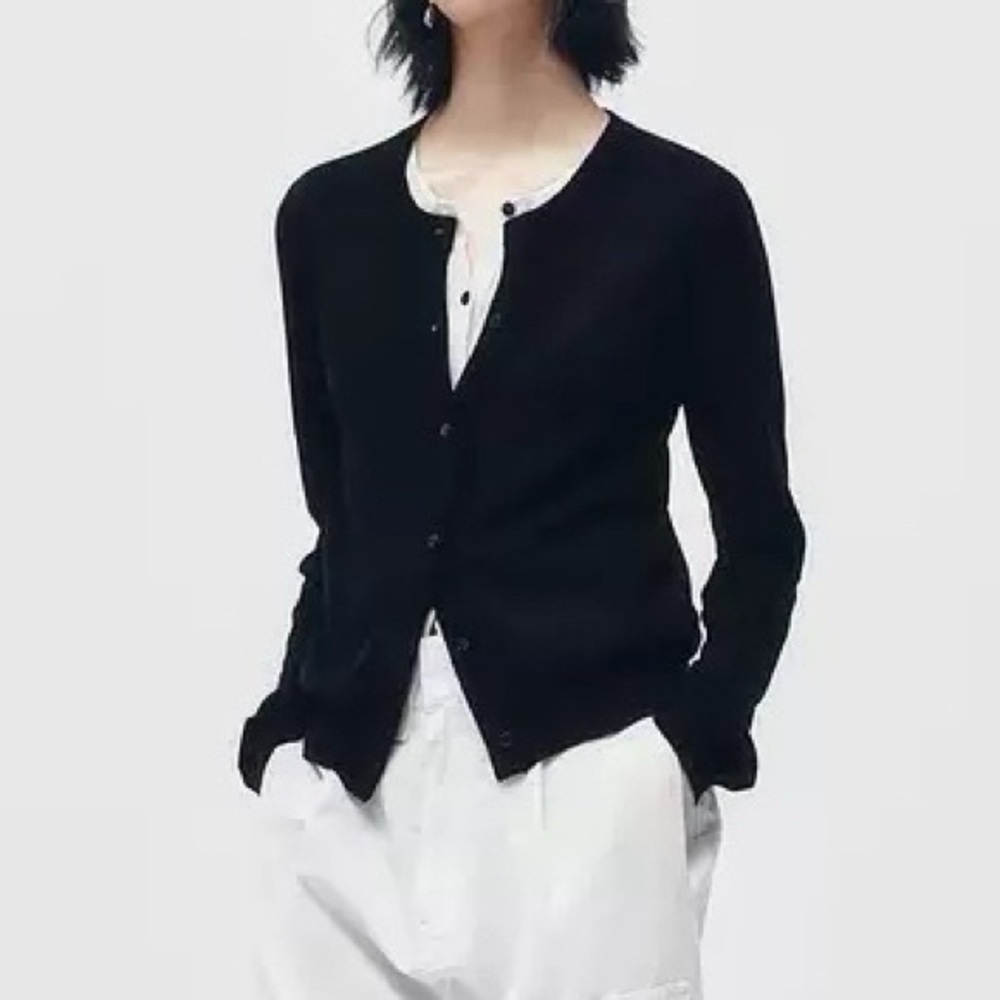 Black and White Double Layered Wool Cardigan Sweater